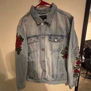 PacSun Denim Jacket with Red Floral Details
